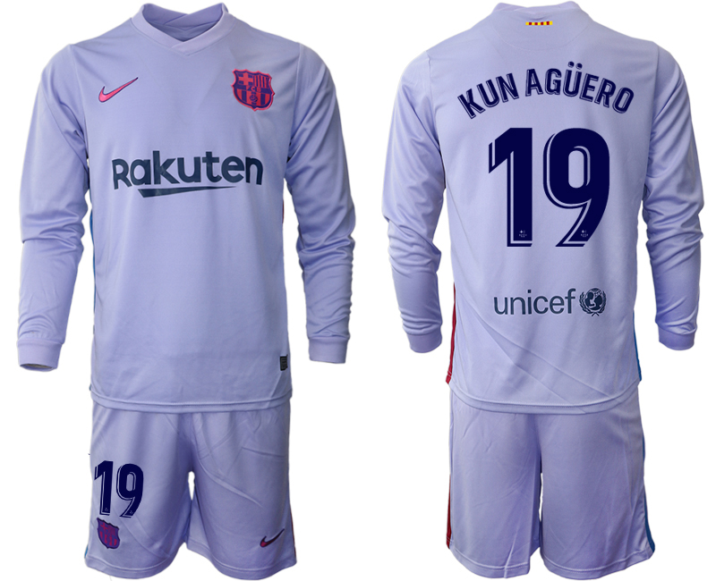 Men 2021-2022 Club Barcelona Second away purple Long Sleeve #19 Soccer Jersey